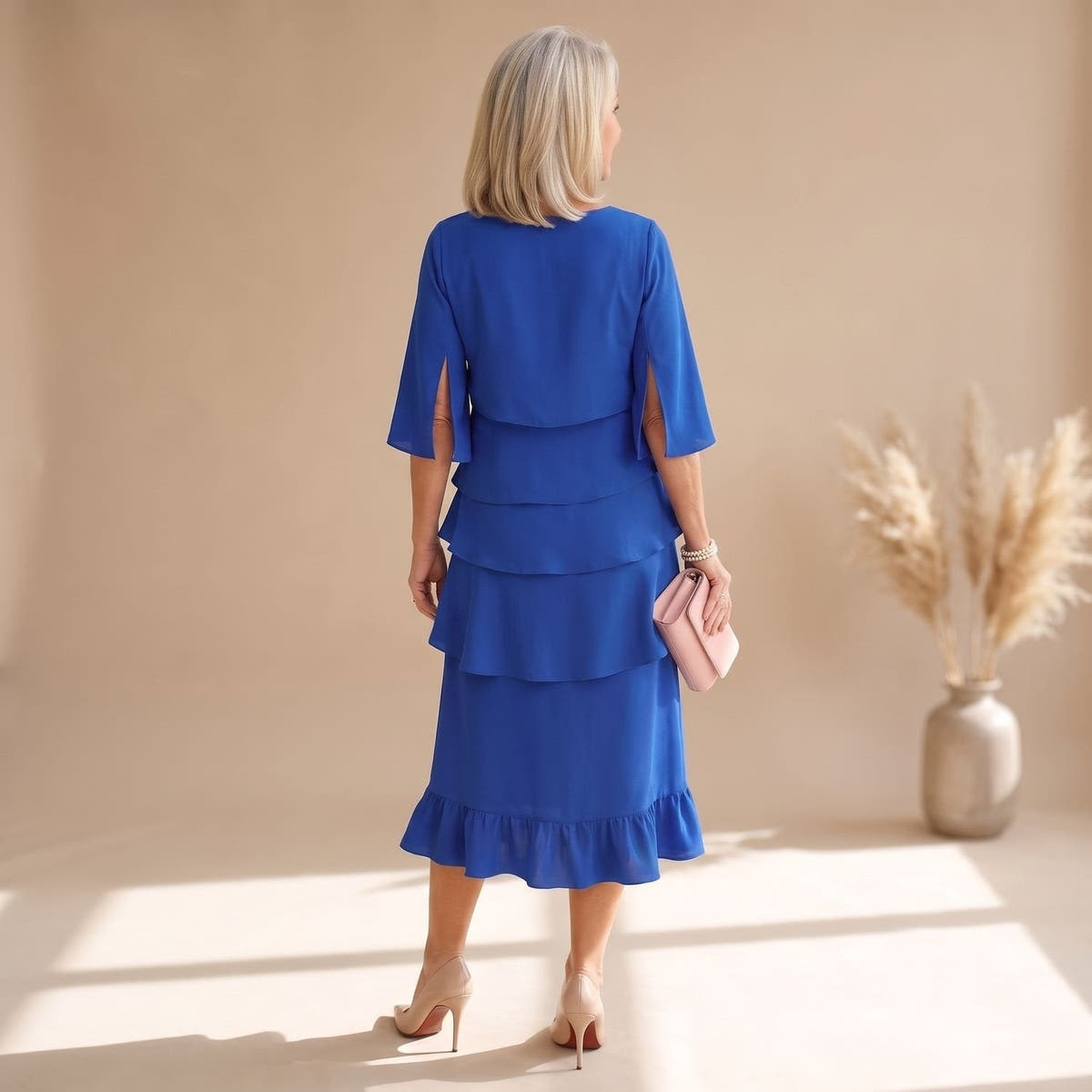 Abendkleid Damen in Midi-Länge mit Rüschen, festlicher Lagenlook