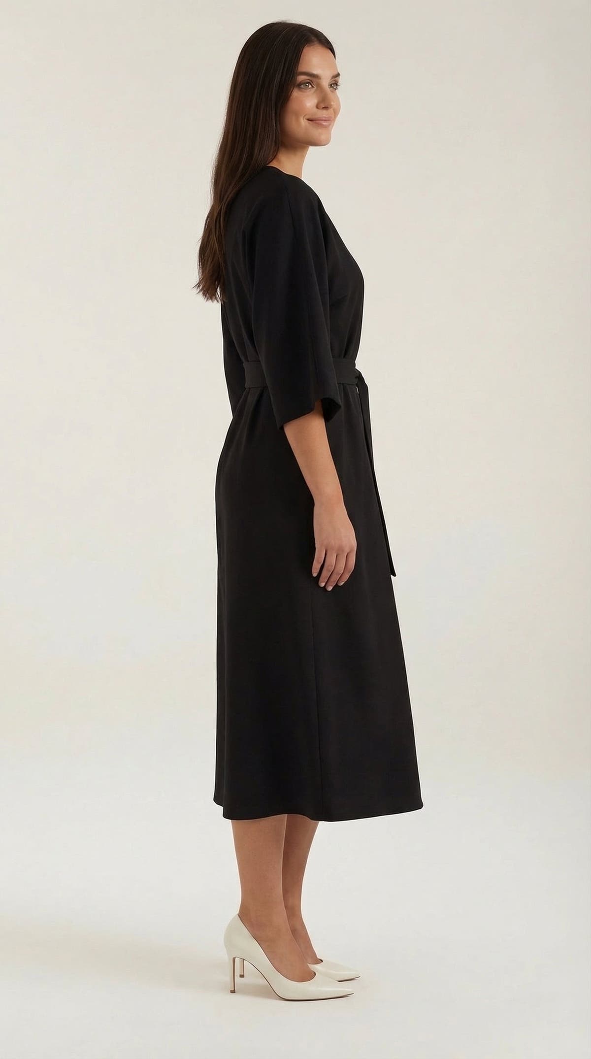 Wickelkleid mit Glockenärmeln und Gürtel in Midilänge für Damen