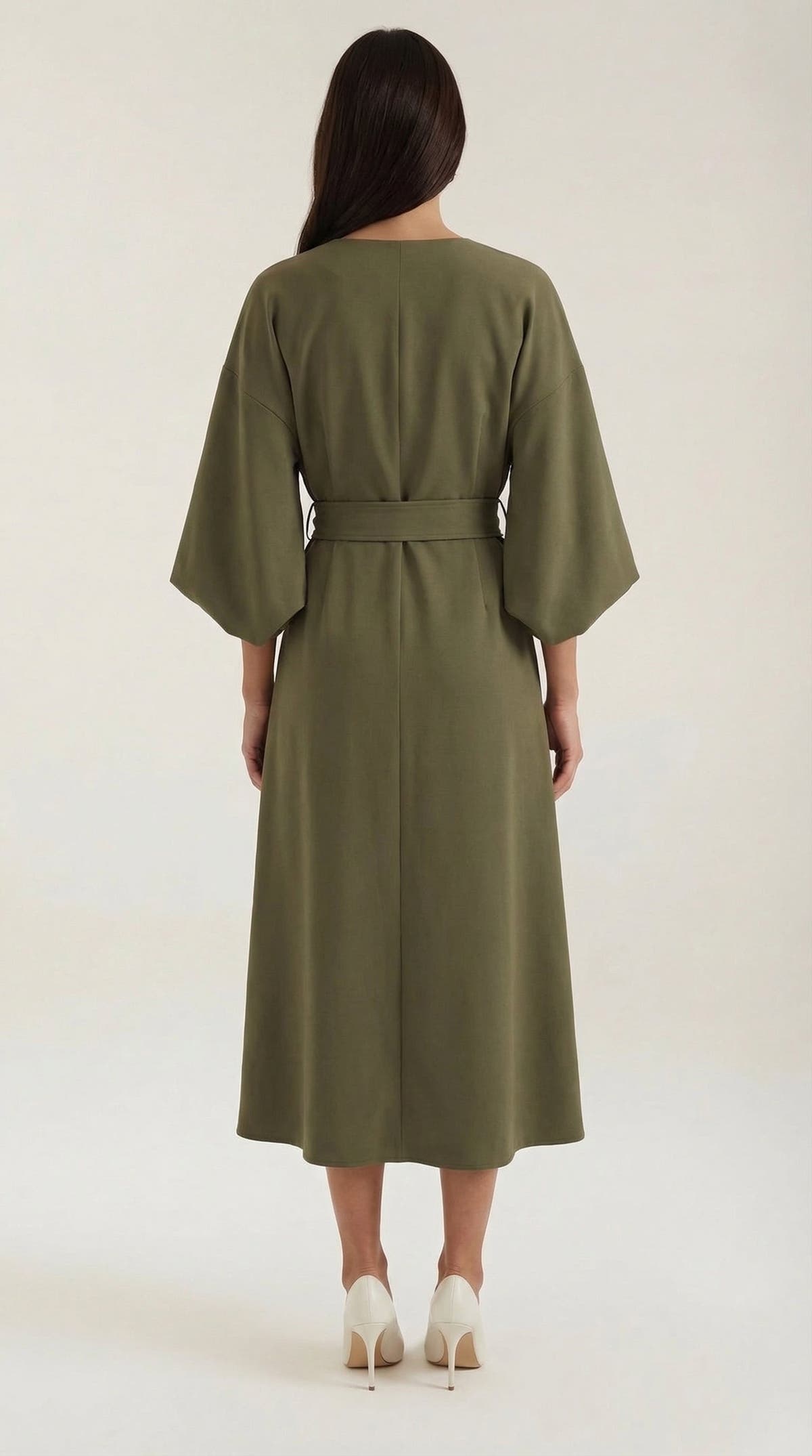 Wickelkleid mit Glockenärmeln und Gürtel in Midilänge für Damen