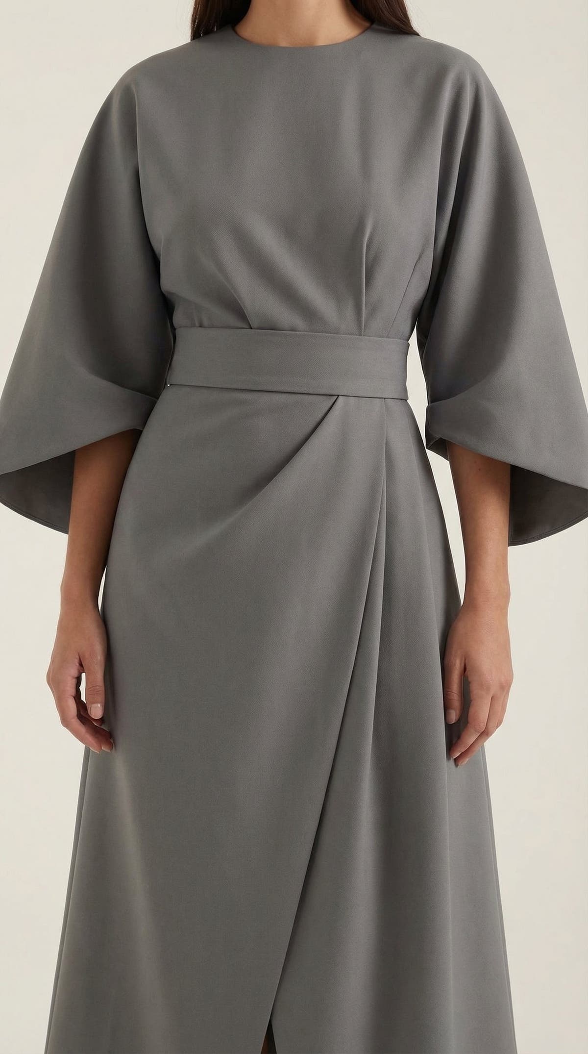 Wickelkleid mit Glockenärmeln und Gürtel in Midilänge für Damen