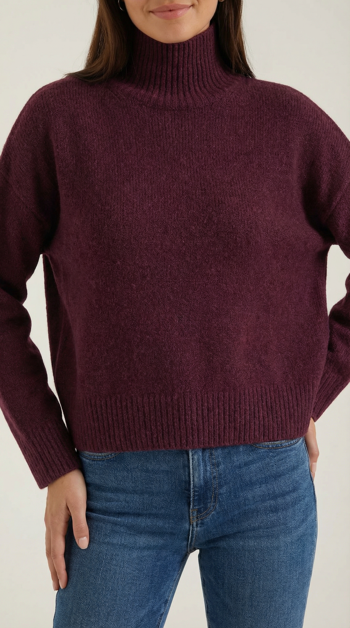 Rollkragenpullover aus Strick mit Rippbündchen für Damen
