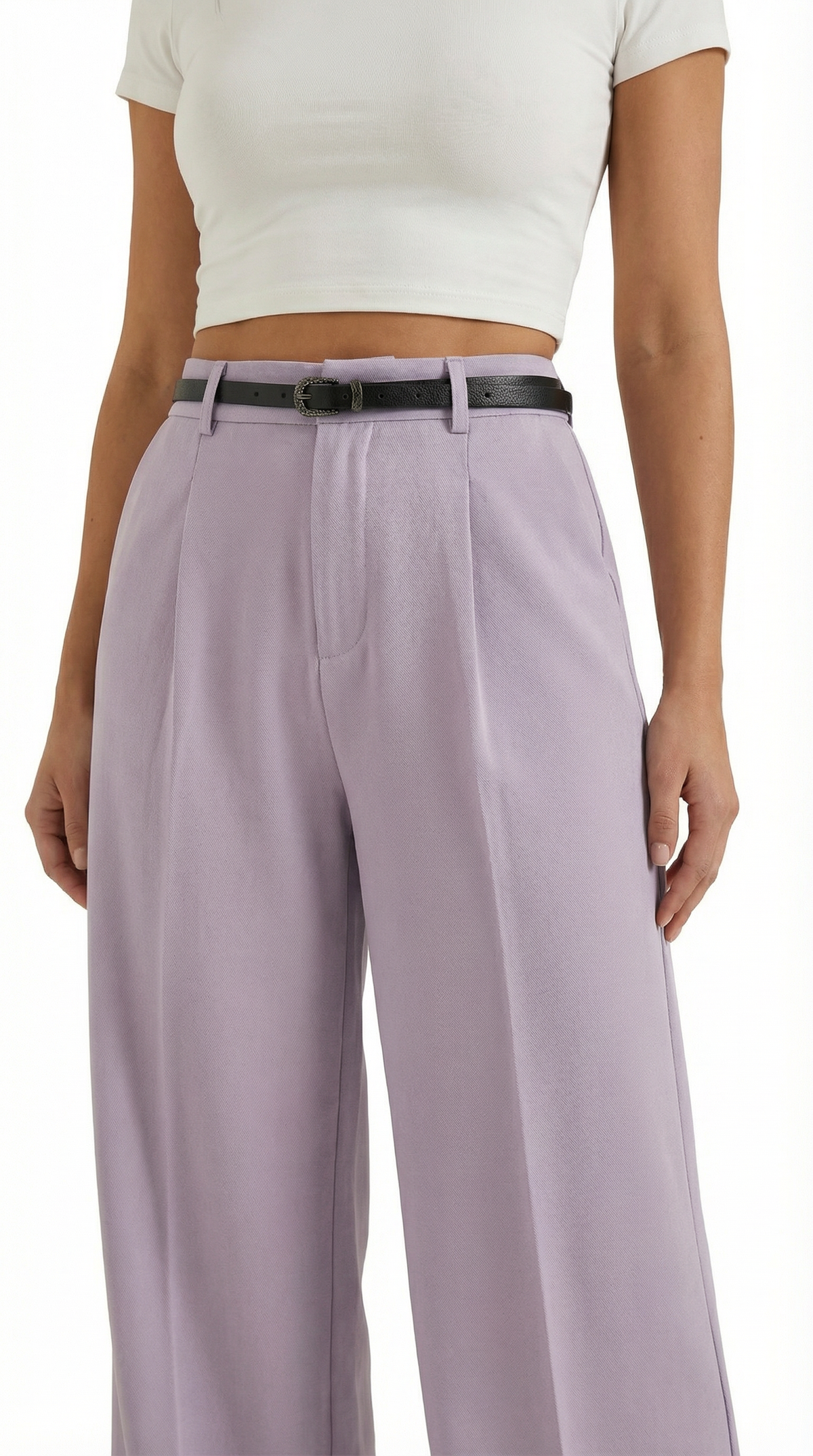 Stoffhose mit Bundfalten, Gürtel und weitem Bein für Damen