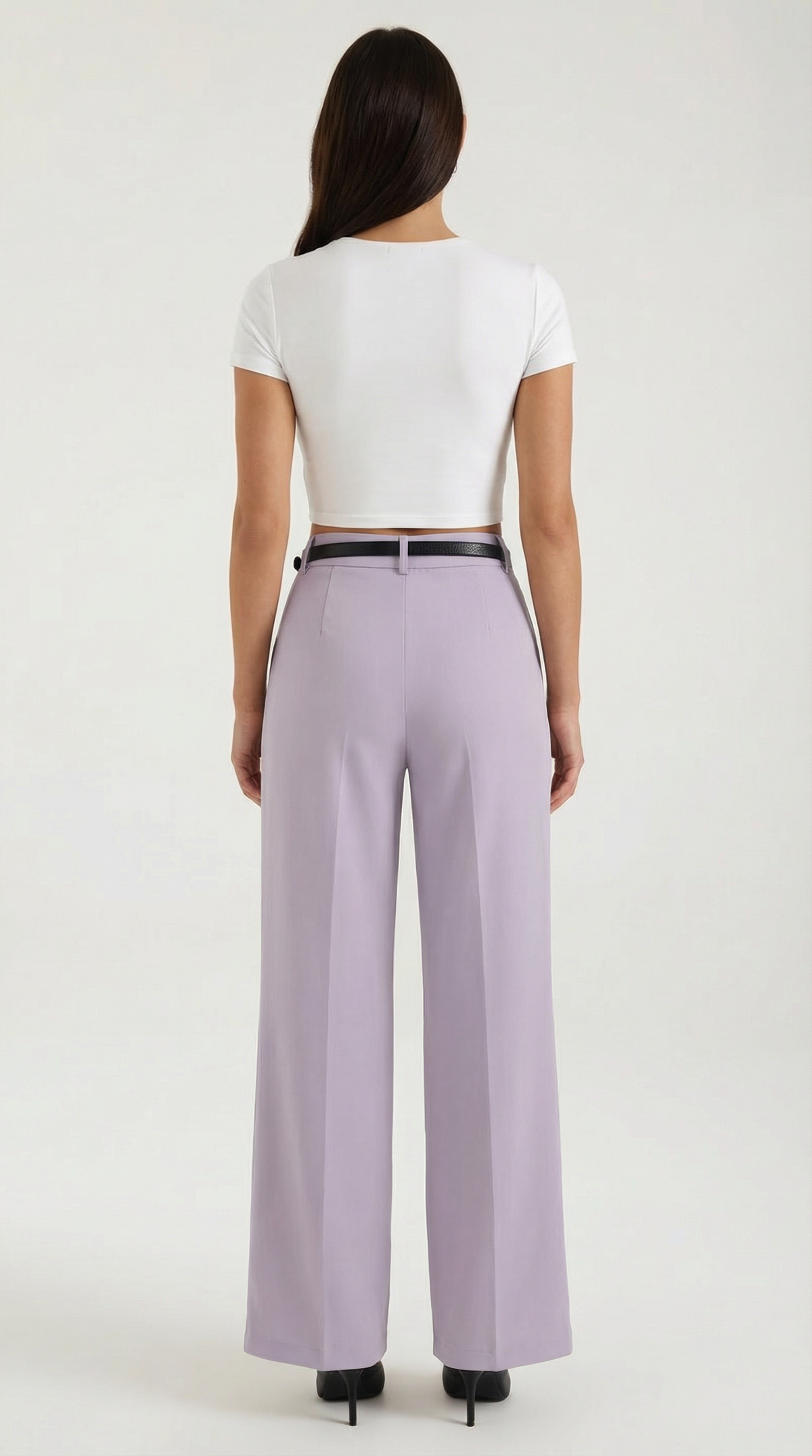 Stoffhose mit Bundfalten, Gürtel und weitem Bein für Damen