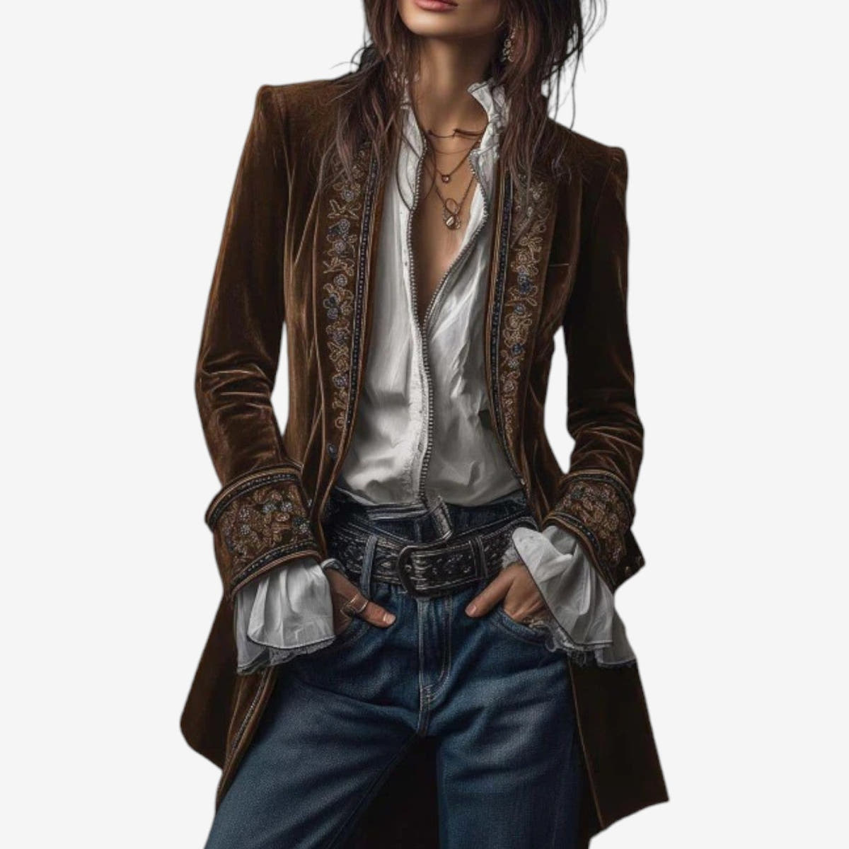 Blazer Damen tailliert mit Stickerei und Reissverschluss