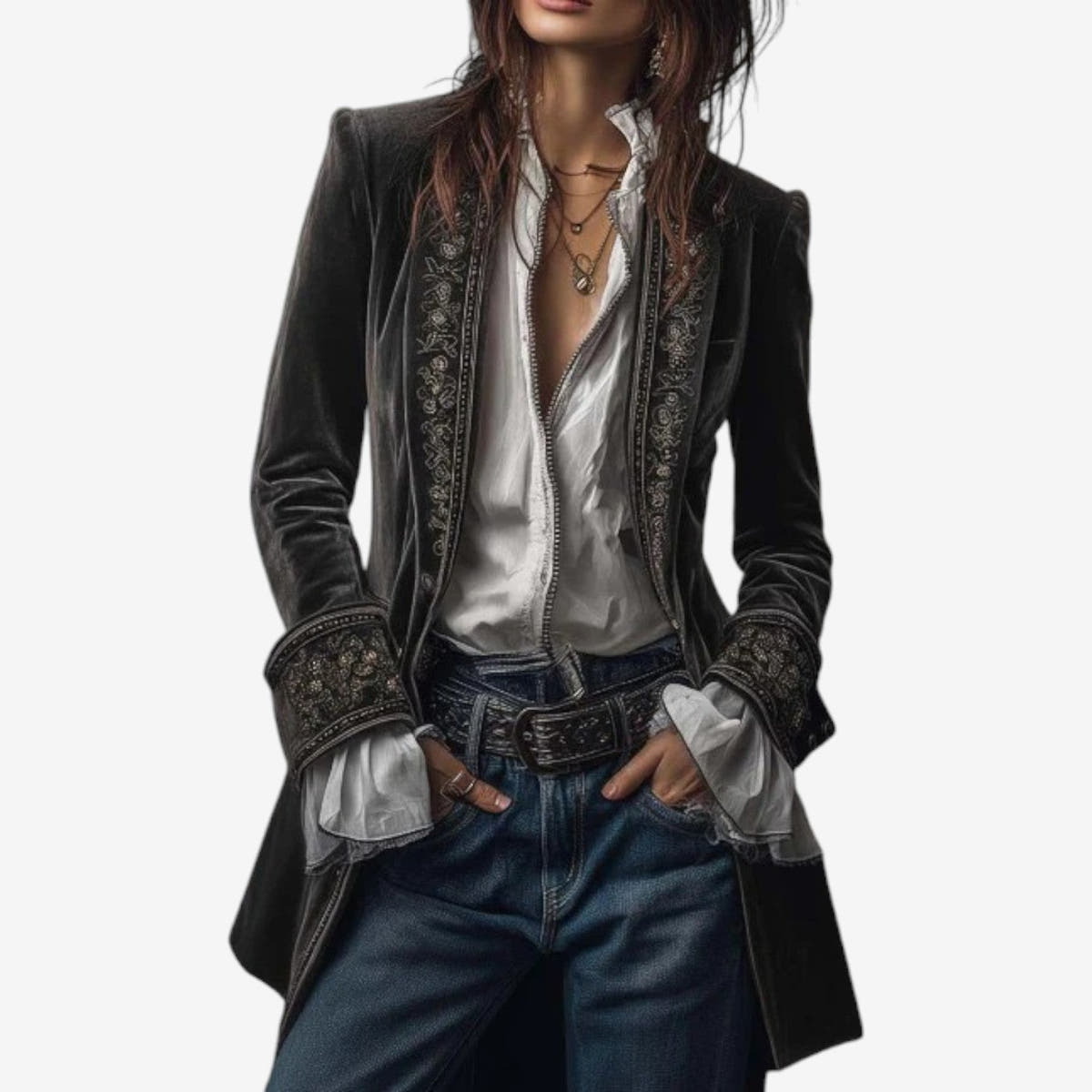 Blazer Damen tailliert mit Stickerei und Reissverschluss