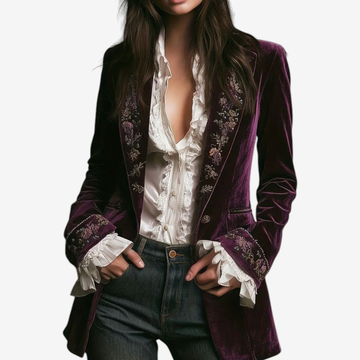 Blazer Damen tailliert mit Stickerei und Reissverschluss