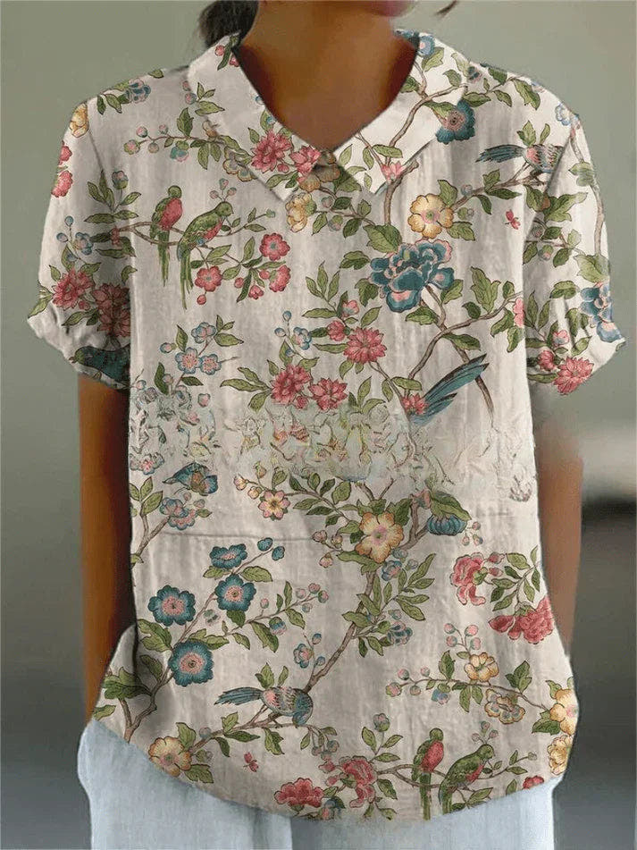 Bluse Damen atmungsaktiv, locker geschnitten mit Blumendruck