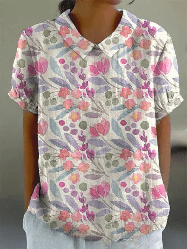 Bluse Damen atmungsaktiv, locker geschnitten mit Blumendruck