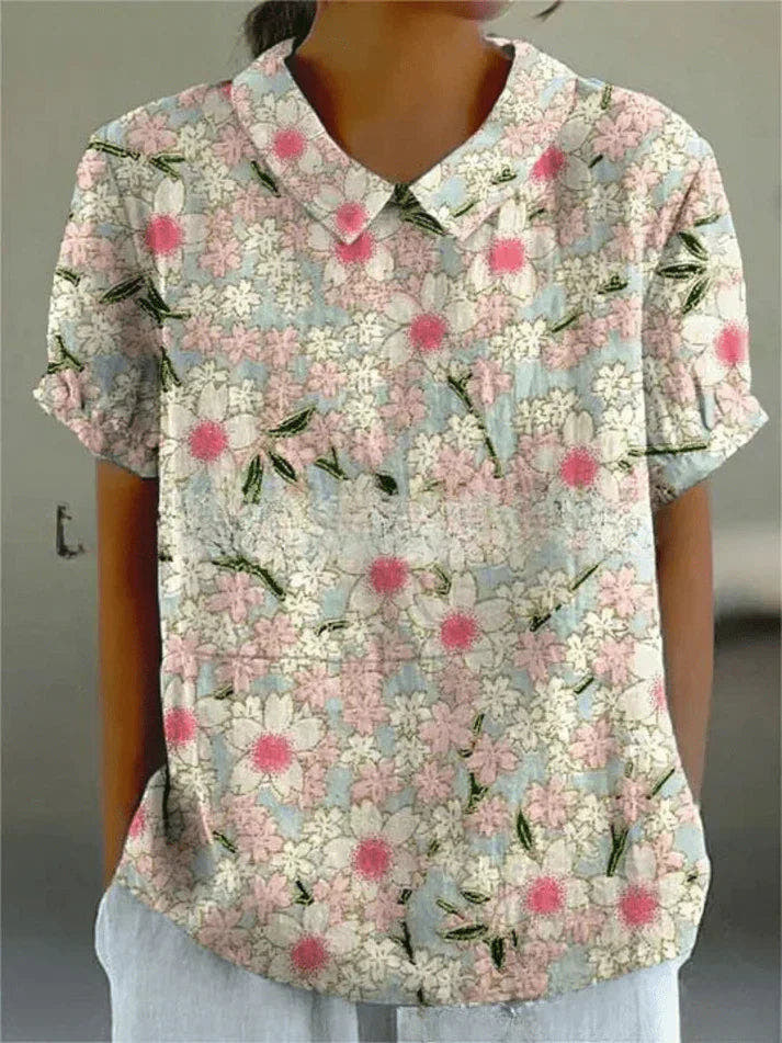 Bluse Damen atmungsaktiv, locker geschnitten mit Blumendruck