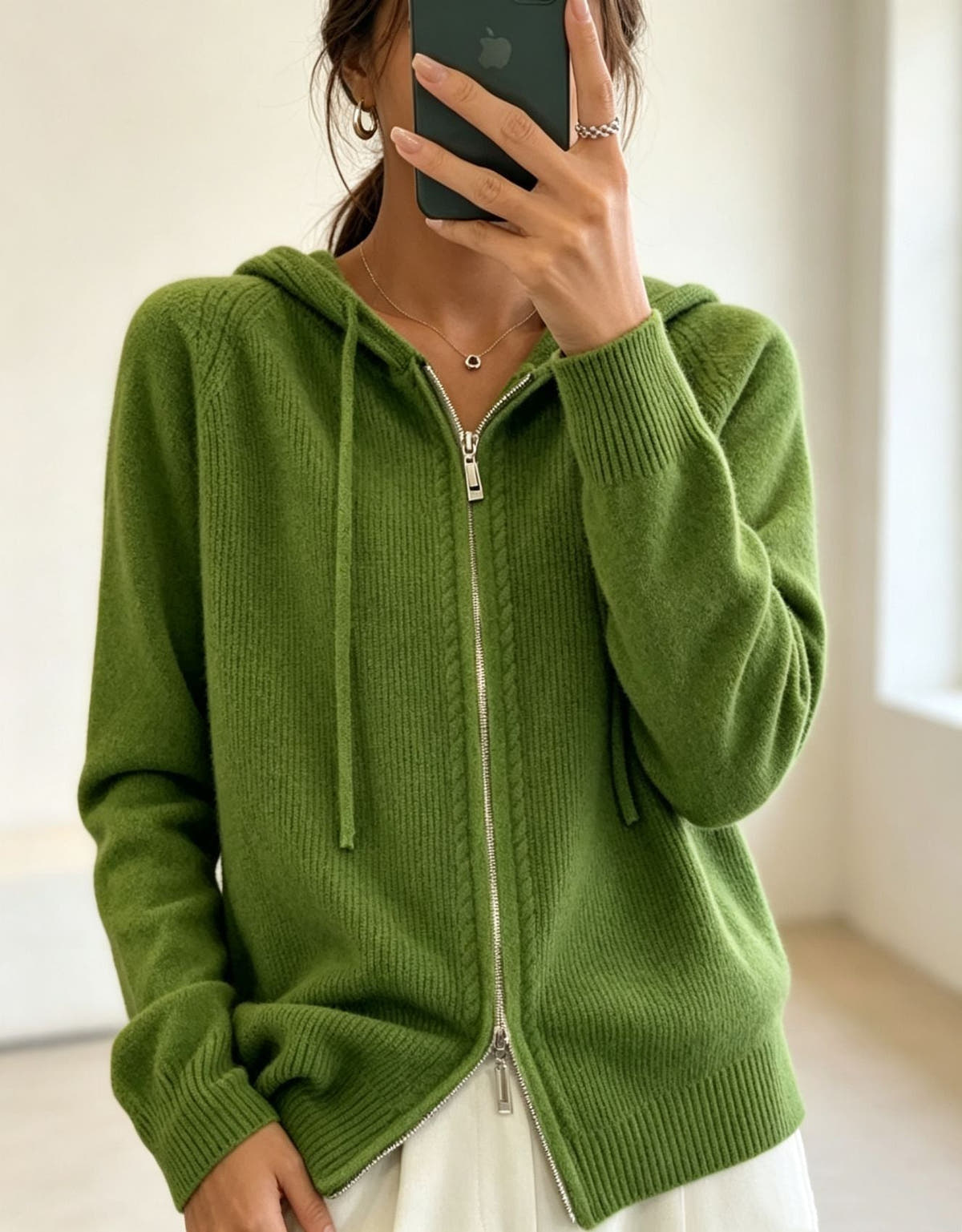 Cardigan Damen aus Feinstrick mit Kapuze und Reissverschluss