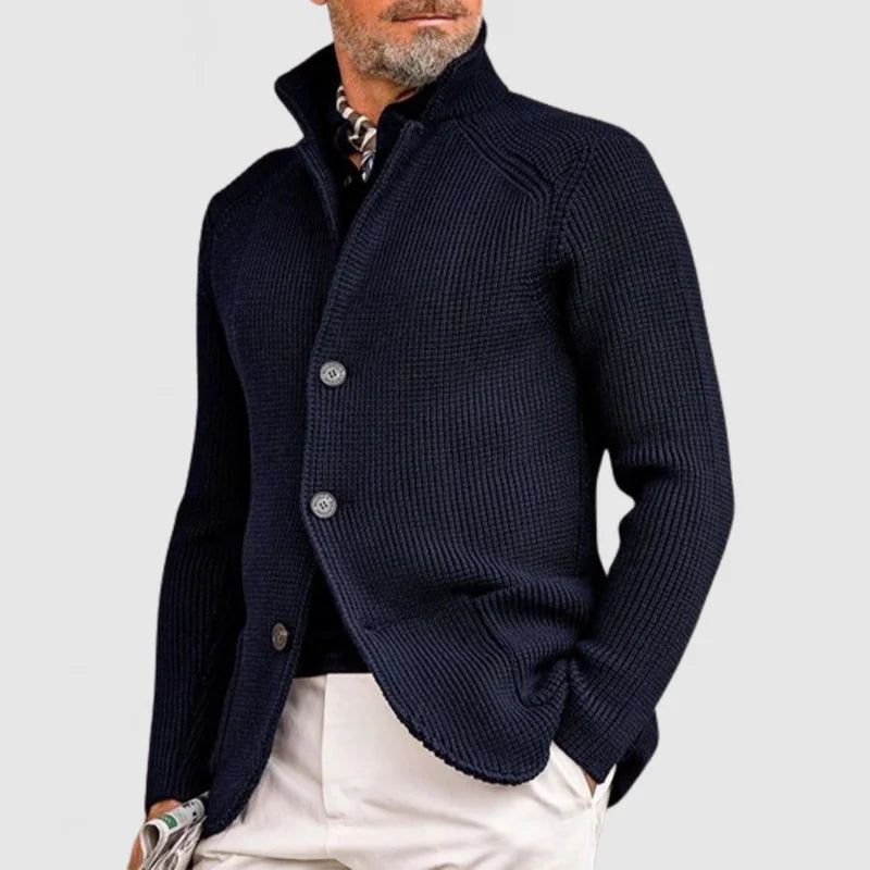 Cardigan Herren aus dickem Strick mit Stehkragen, hüftlang