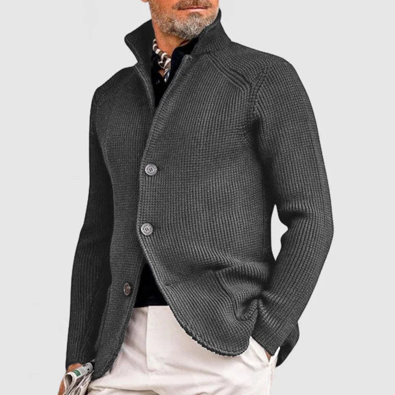Cardigan Herren aus dickem Strick mit Stehkragen, hüftlang