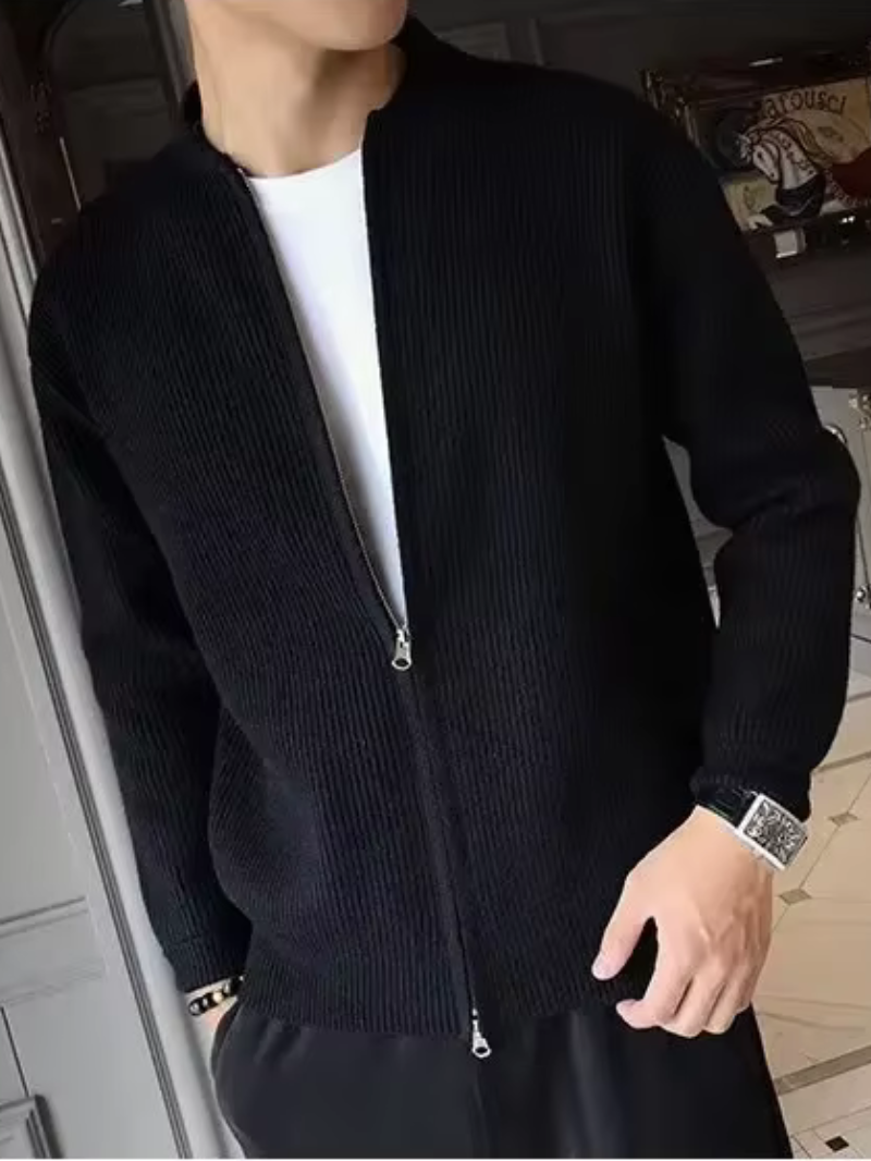 Cardigan Herren aus strukturiertem Strick mit hochgeschlossenem Kragen