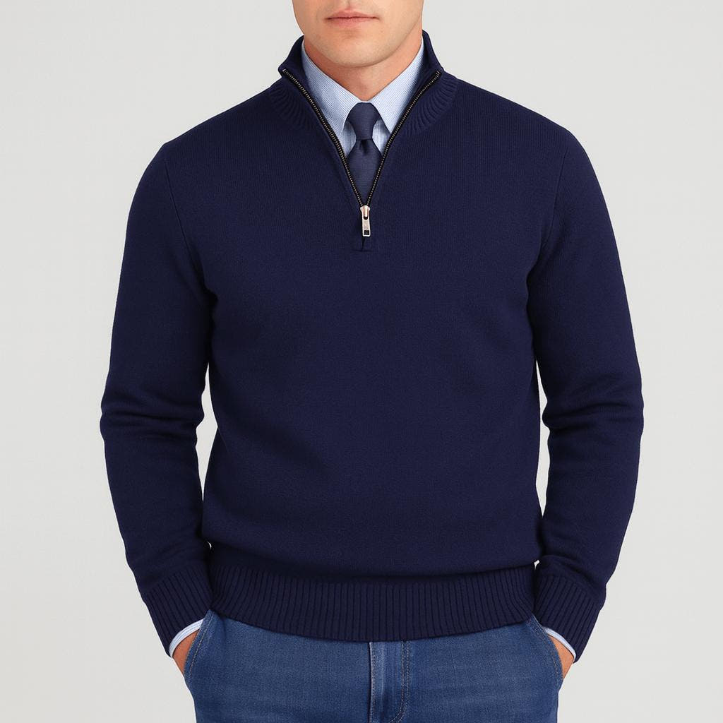 Cardigan Herren in Feinstrick mit Stehkragen und kurzem Reissverschluss