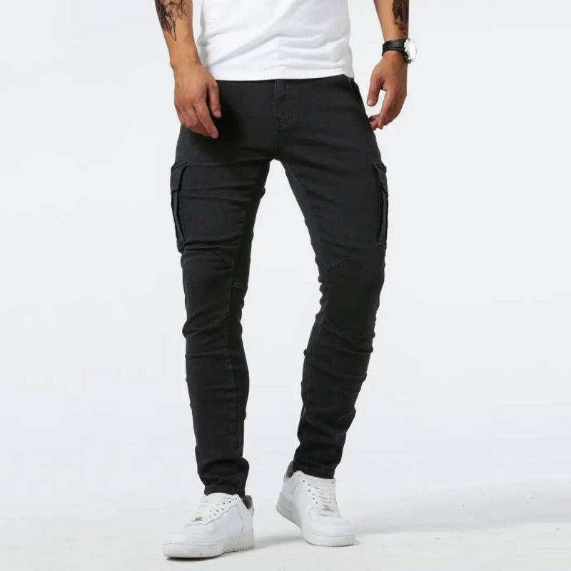 Cargohose Herren Slim Fit, knöchellang mit aufgesetzten Taschen