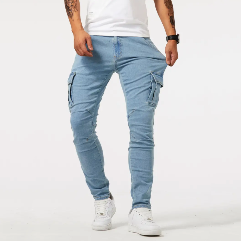 Cargohose Herren Slim Fit, knöchellang mit aufgesetzten Taschen