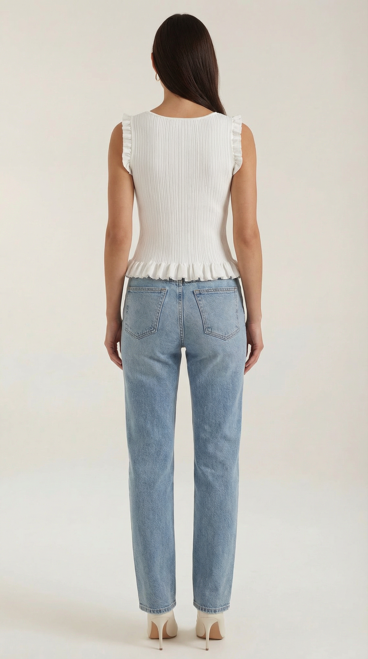Tanktop in Rippstrick mit Rüschenbesatz und Peplumsaum für Damen