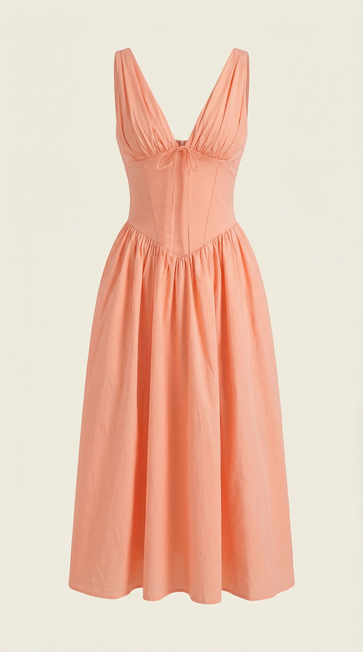 Midikleid mit tiefem V-Ausschnitt und gerafftem Rock für Damen