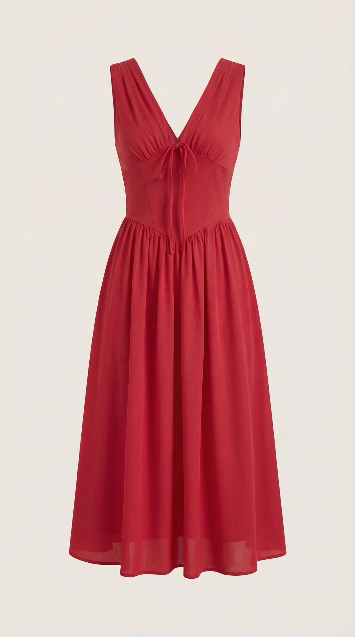 Midikleid mit tiefem V-Ausschnitt und gerafftem Rock für Damen