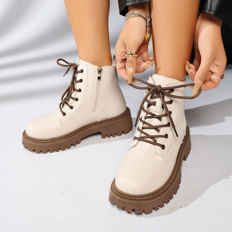 Chelsea Boots Damen knöchelhoch mit Profilsohle und Schnürung