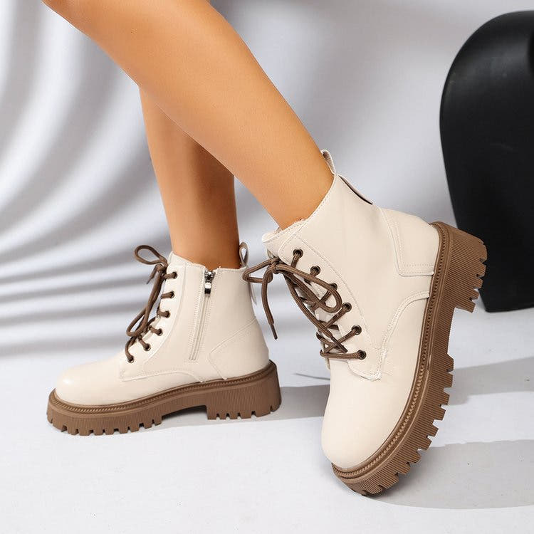 Chelsea Boots Damen knöchelhoch mit Profilsohle und Schnürung