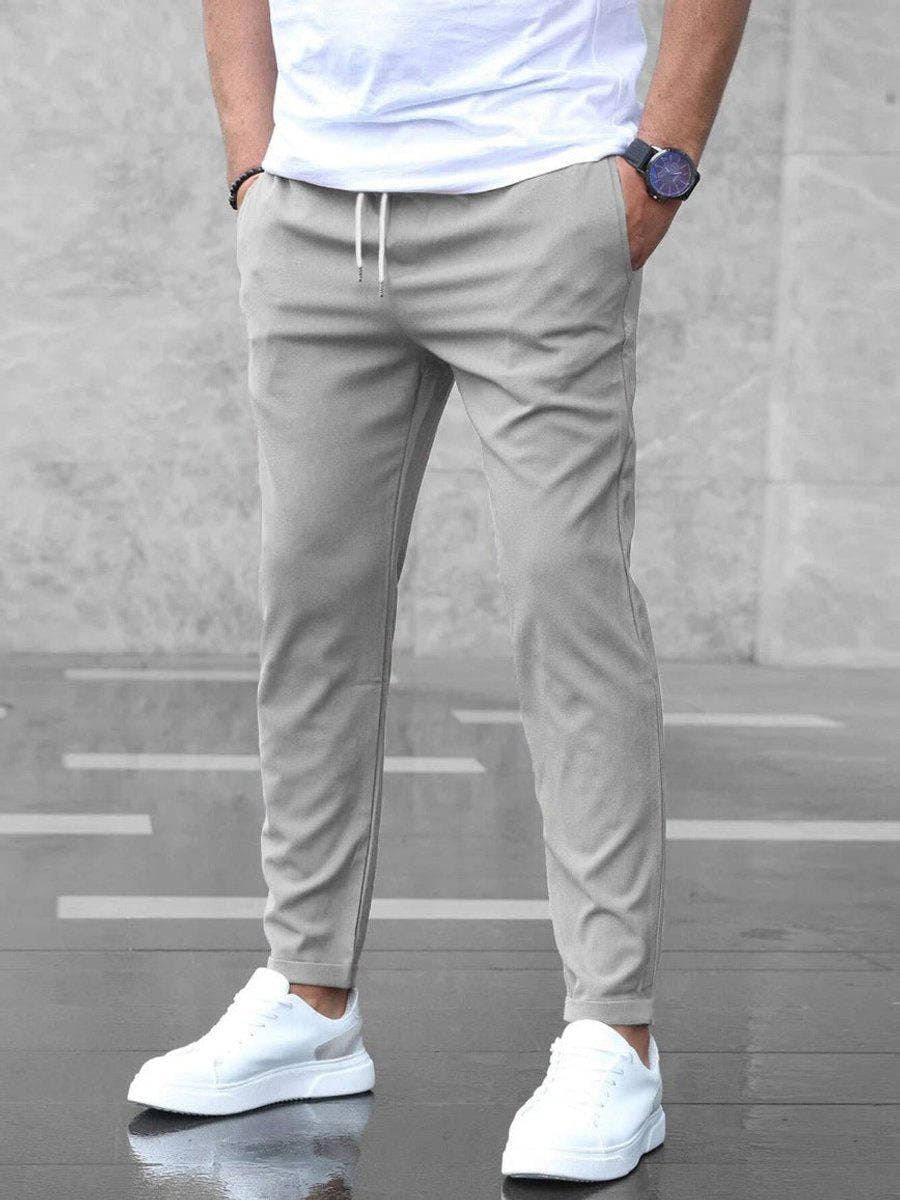 Chinohose Herren Slim Fit, knöchellang mit Kordelzug