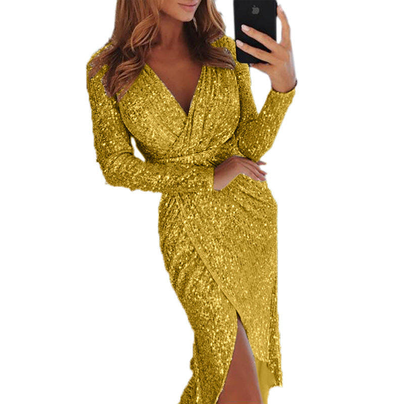 Festliches Kleid mit Glitzer und Wickeloptik in Midilänge für Damen