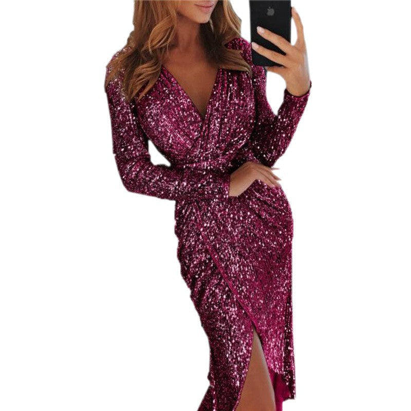Festliches Kleid mit Glitzer und Wickeloptik in Midilänge für Damen