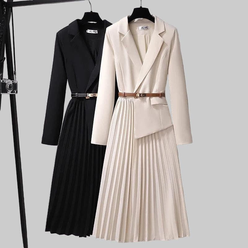 Festliches Kleid mit Plisseefalten und Gürtel für Damen