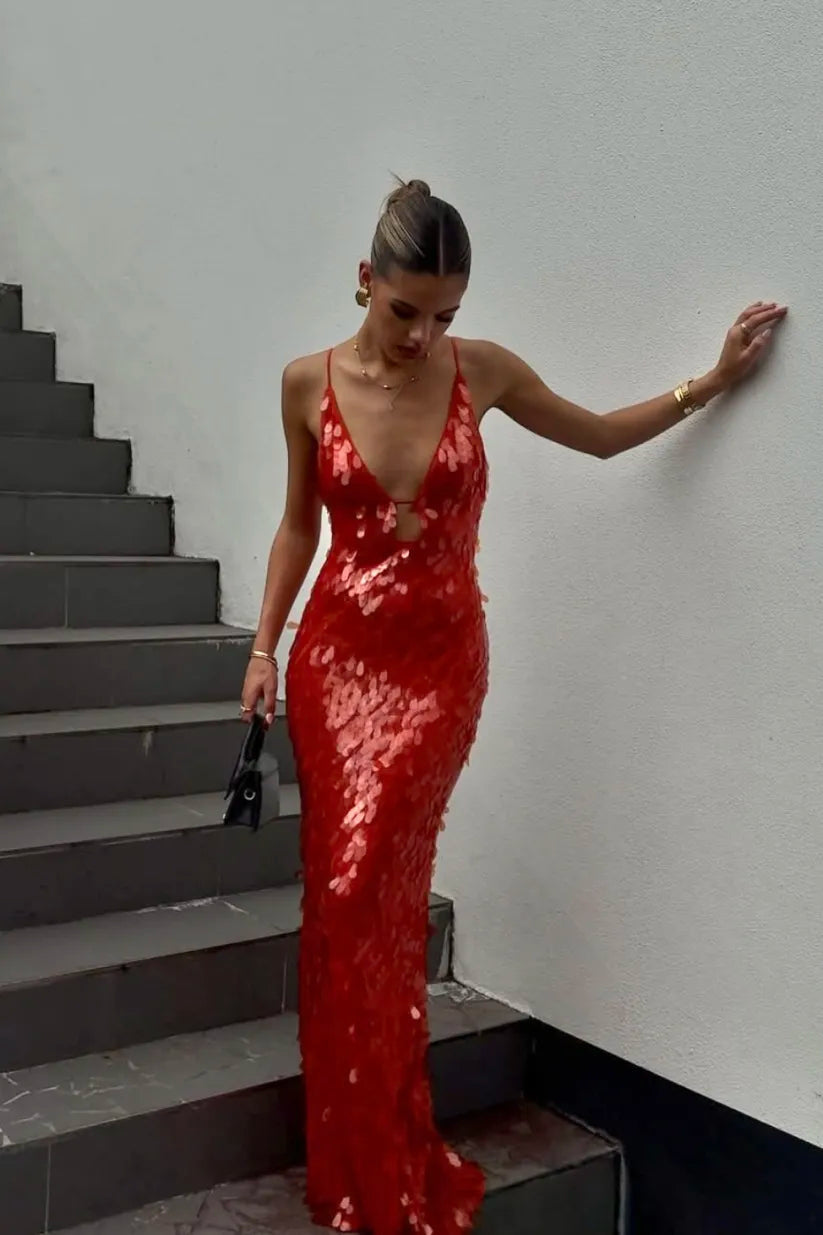 Festliches Kleid mit offenem Rücken und V-Ausschnitt für Damen