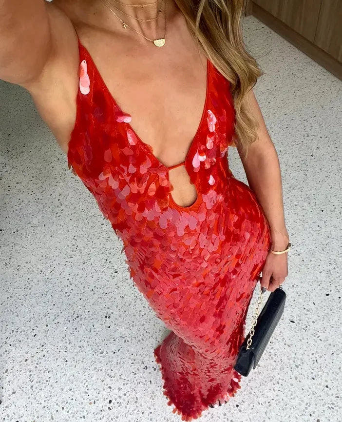 Festliches Kleid mit offenem Rücken und V-Ausschnitt für Damen