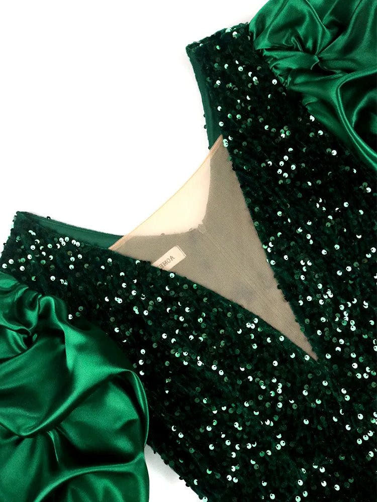 Festliches Kleid mit Pailletten und Puffärmeln mit Raffung für Damen