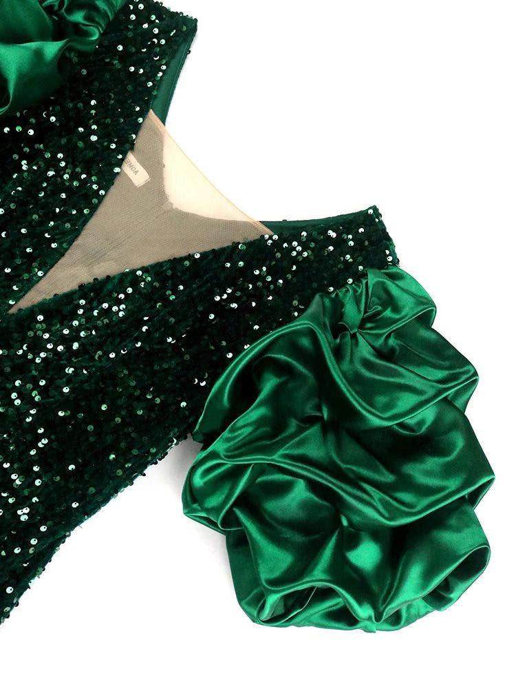 Festliches Kleid mit Pailletten und Puffärmeln mit Raffung für Damen