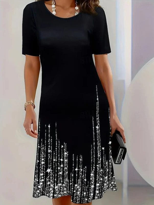 Festliches Kleid mit Rundhals und kurzen Ärmeln für Damen