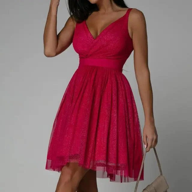 Festliches Kleid mit Kreuzausschnitt und Taillenband für Damen