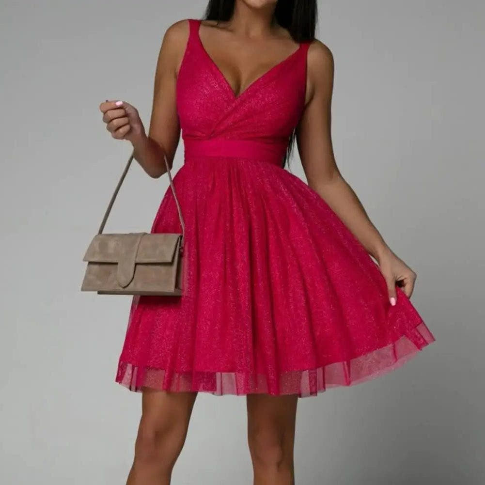 Festliches Kleid mit Kreuzausschnitt und Taillenband für Damen