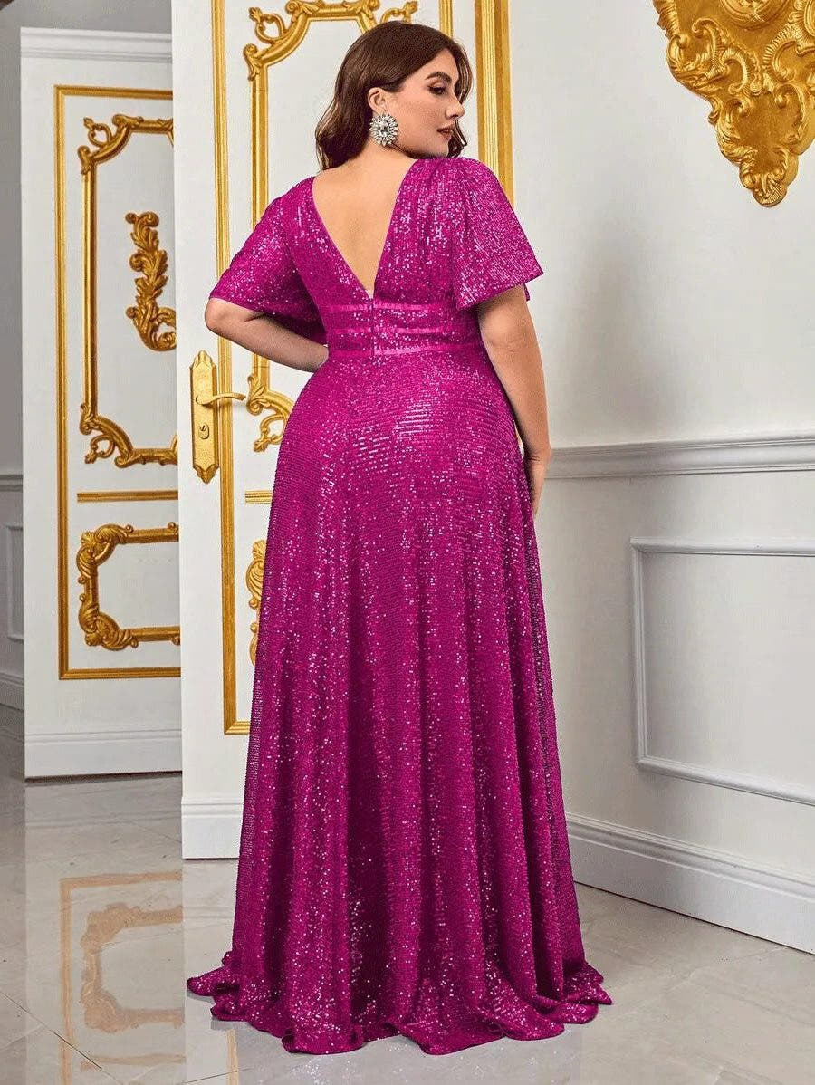 Festliches Kleid mit V-Ausschnitt und Schleppe für Damen