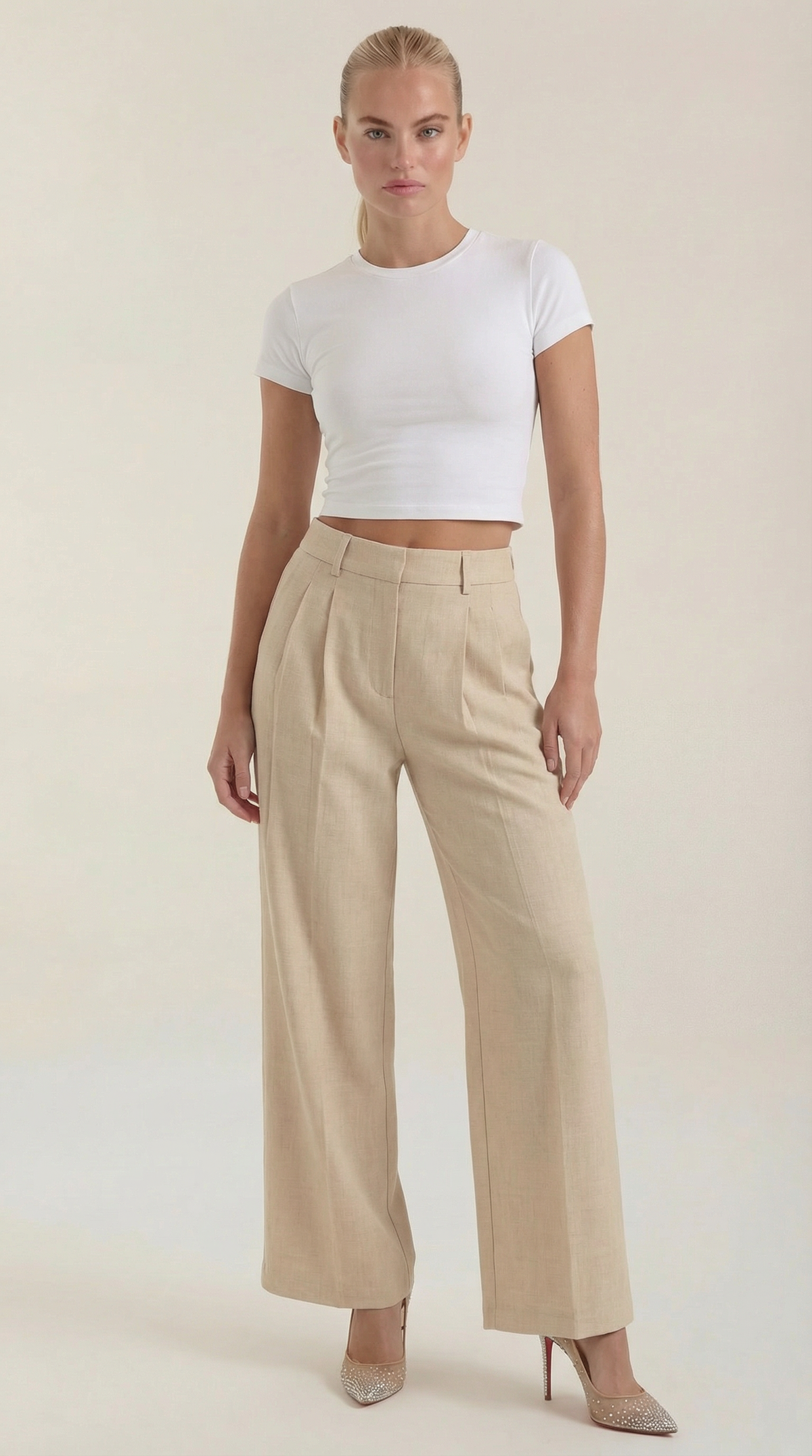 Stoffhose in Anzugoptik mit Bundfalten und weitem Bein für Damen