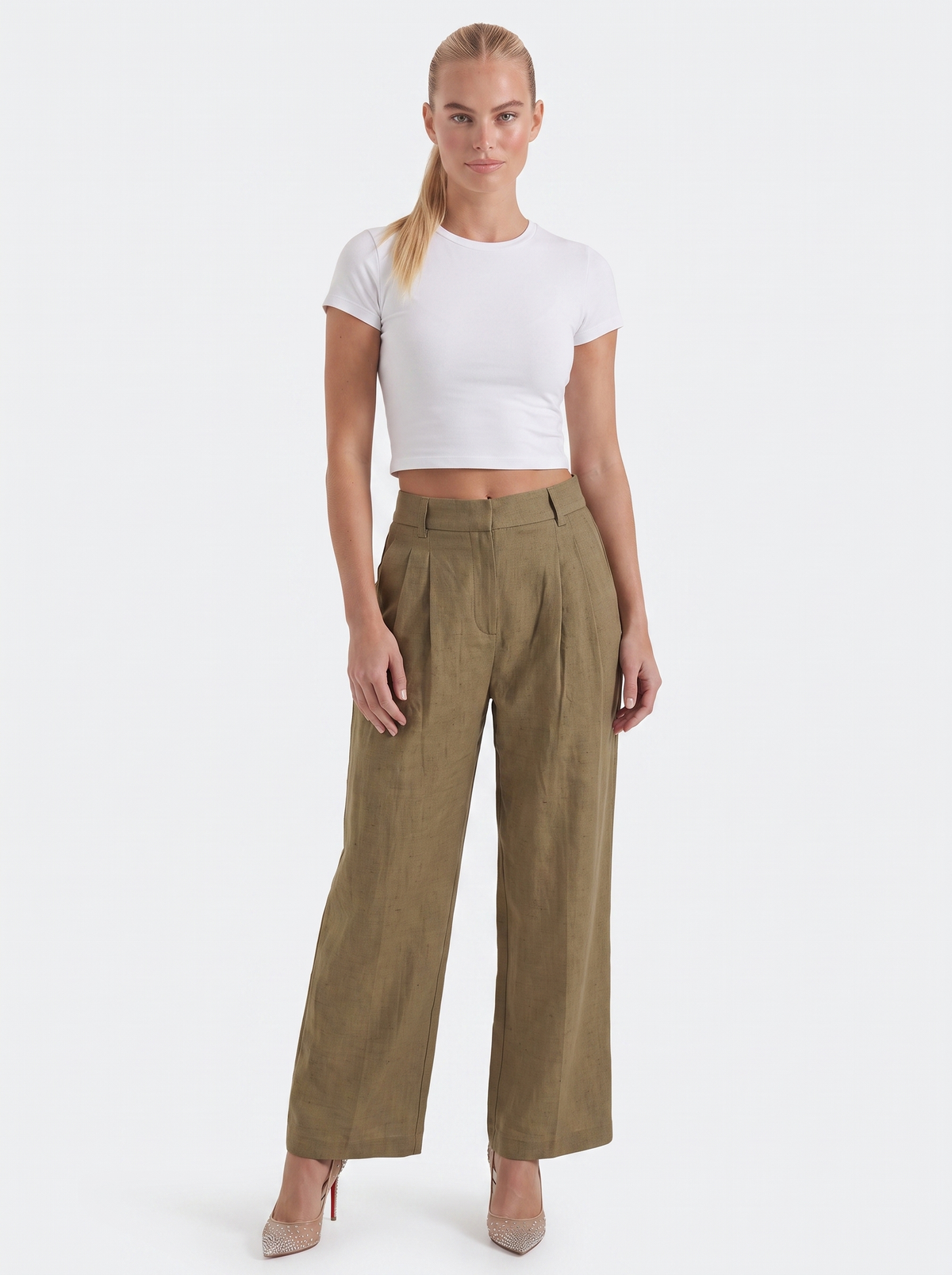 Stoffhose in Anzugoptik mit Bundfalten und weitem Bein für Damen