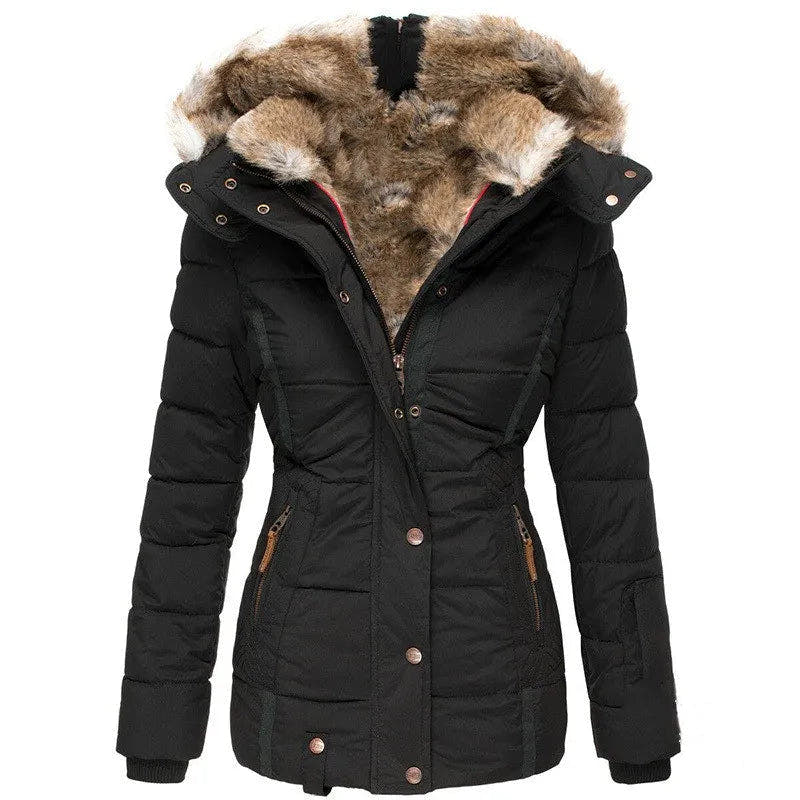 Daunenjacke Damen tailliert, hüftlang mit Kapuze für den Winter