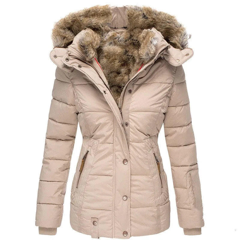 Daunenjacke Damen tailliert, hüftlang mit Kapuze für den Winter