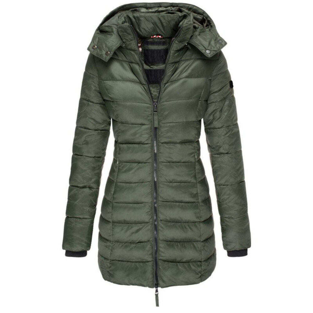 Daunenjacke Damen warm, oberschenkellang mit Kapuze