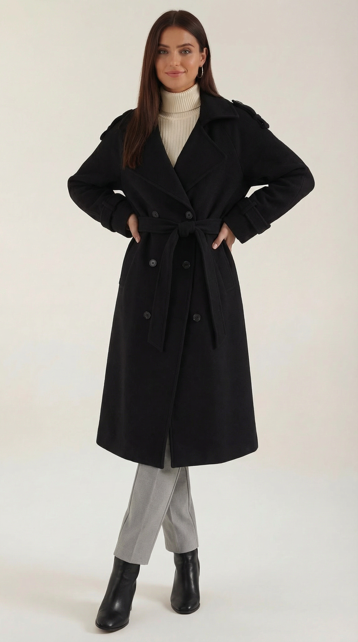 Trenchcoat mit Gürtel und zweireihiger Knopfleiste für Damen - Schwarz