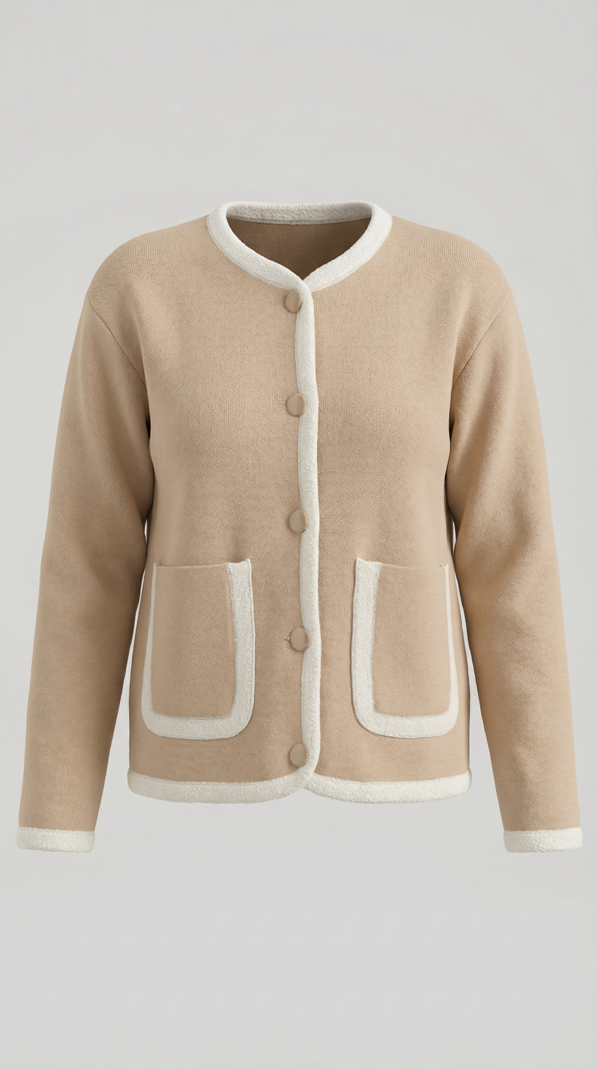 Kurze Strickjacke mit aufgesetzten Taschen und Paspel für Damen