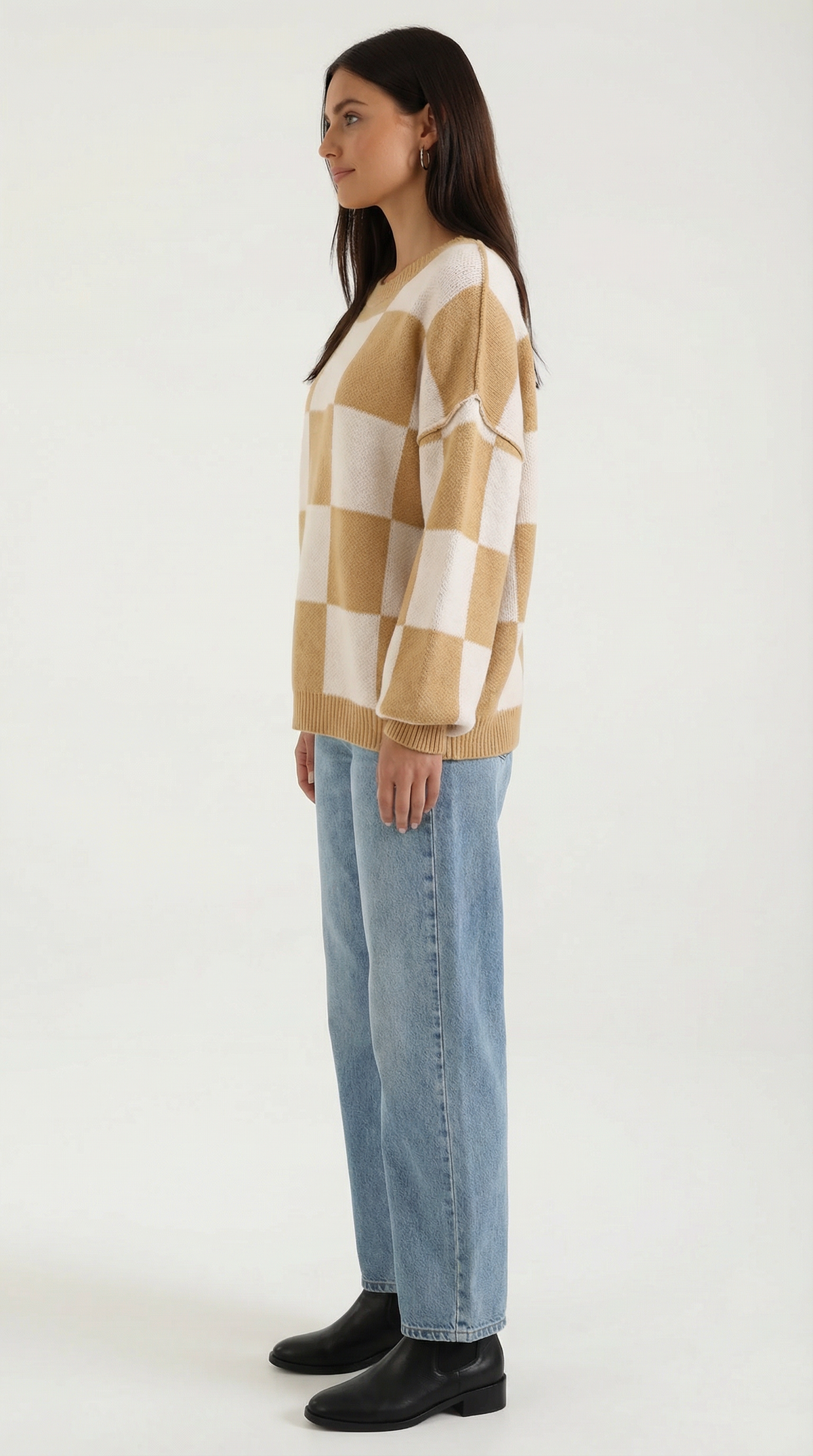 Pullover mit Schachbrettmuster im Oversize-Schnitt für Damen