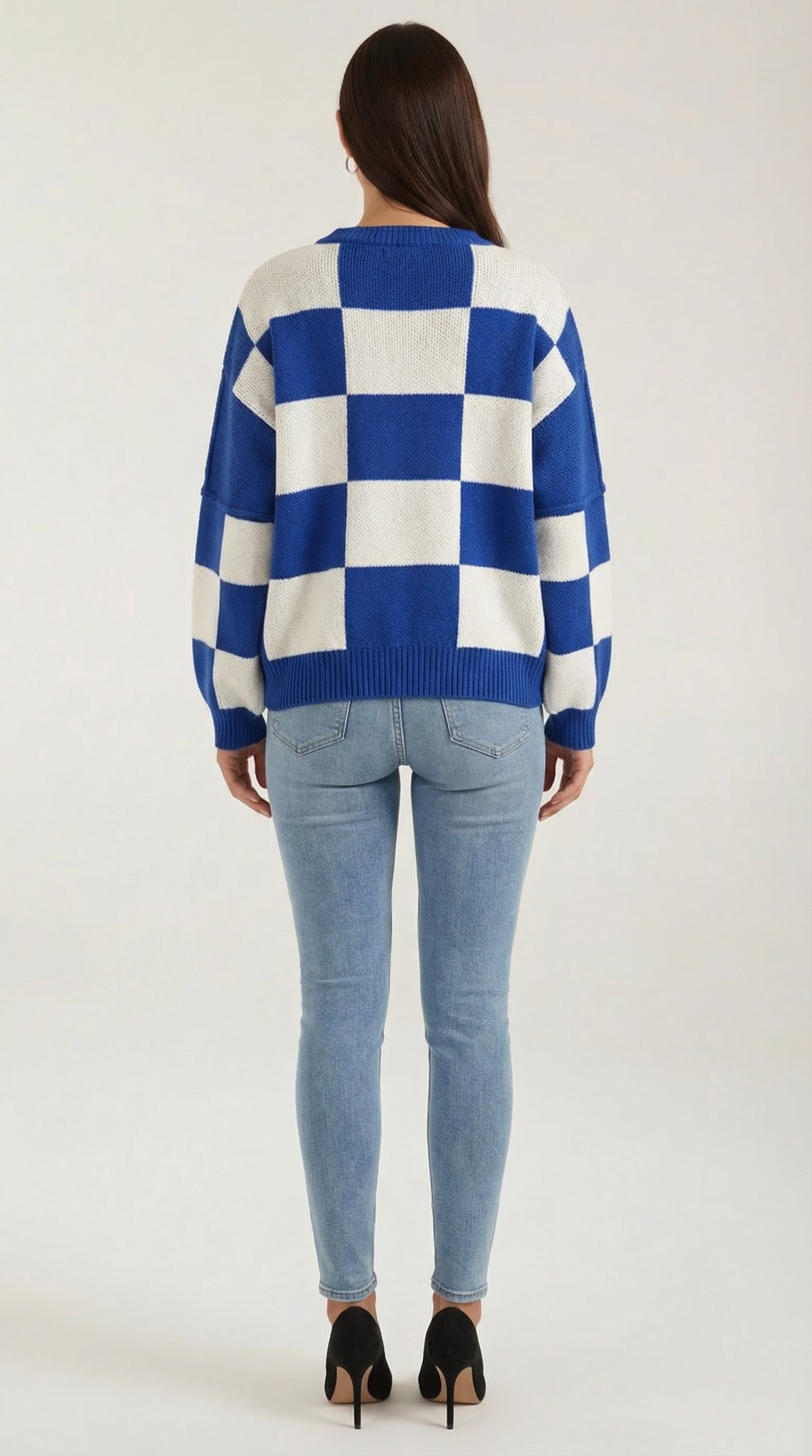 Pullover mit Schachbrettmuster im Oversize-Schnitt für Damen