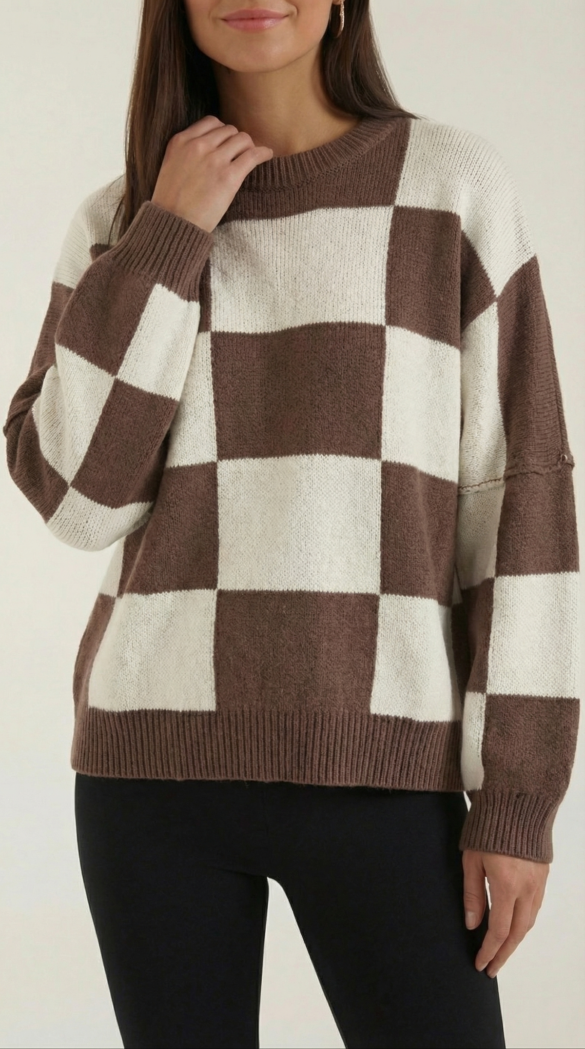 Pullover mit Schachbrettmuster im Oversize-Schnitt für Damen