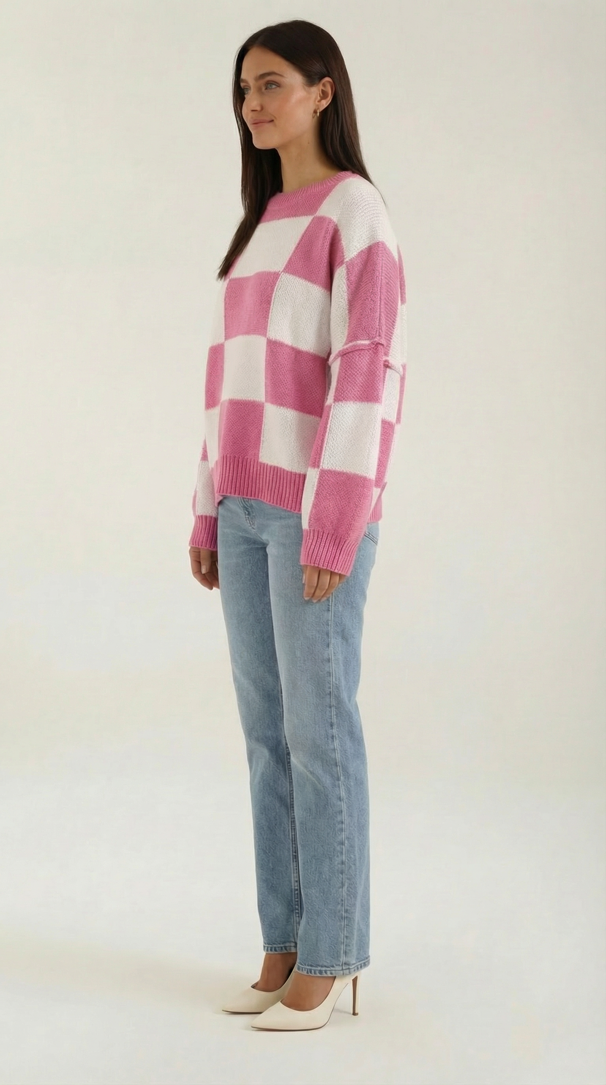 Pullover mit Schachbrettmuster im Oversize-Schnitt für Damen