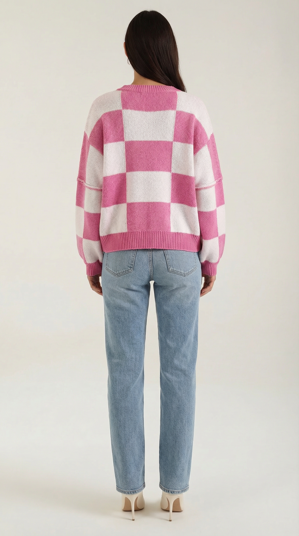Pullover mit Schachbrettmuster im Oversize-Schnitt für Damen