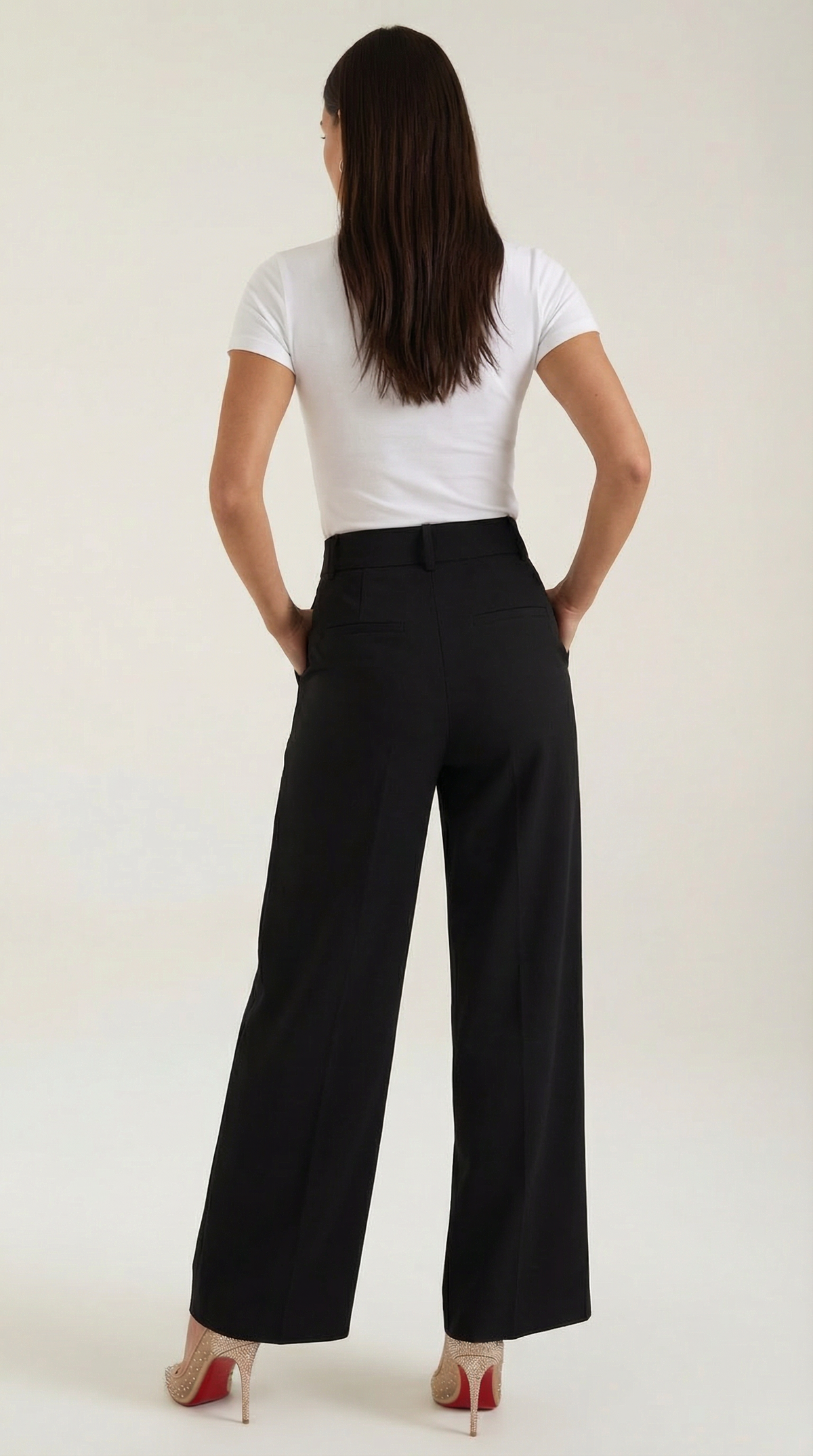 Stoffhose mit Bundfalten, hohem Bund und weitem Bein für Damen